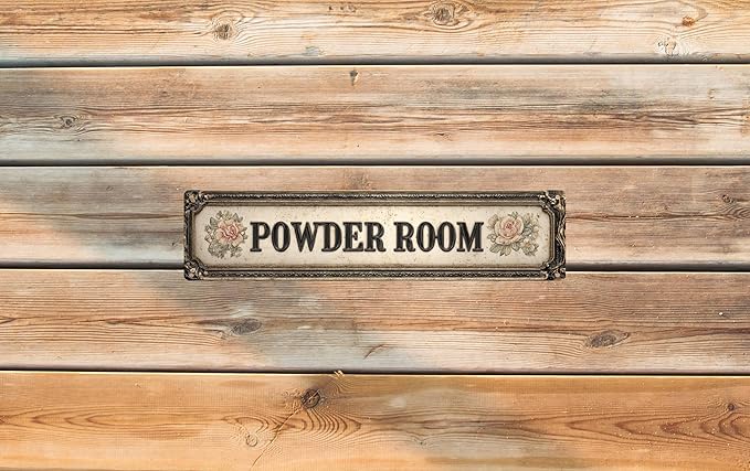 Vintage Tin Sign Retro Metal Powder Room Signs for Home Decor Stylish Wall Art Plaques Gift for Bathroom Kitchen and Gothic Wall Decor 4x16 Inch