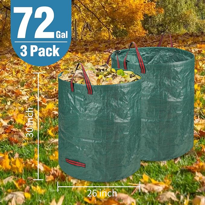 Reusable Leaf Bags, Tear-resistant & Reusable Lawn Bags, Yard Waste Bags, 72 Gal, 3 Pack