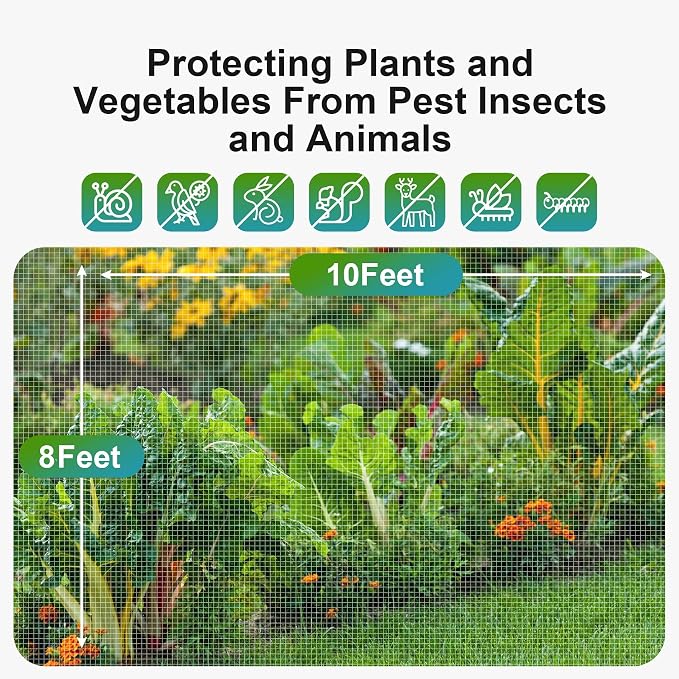 Garden Netting Pest Barrier: 8'x10' Fine Bug Netting for Garden Protection Row Cover Raised Bed Screen Mesh Greenhouse Mosquito Net, Protecting Tree Plants Vegetable Flowers Fruits