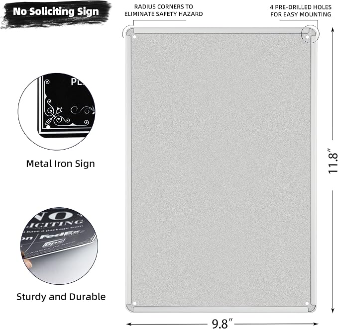 NO SOLICITING Decorative Sign Chic Metal Delivery Sign for Outdoor Yard Front Door or Indoor office Room Wall Decor to Discourage Unwanted Visitors- PLEASE PLACE PACKAGES IN BOX (Color01)