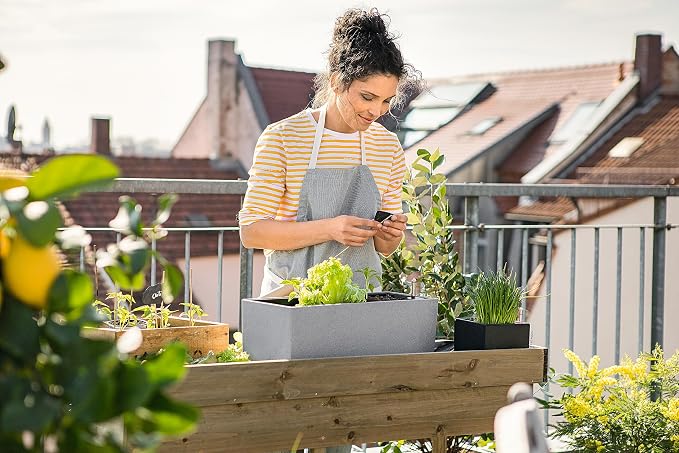 Lechuza BALCONERA Stone 50 Stone Grey, Self-Watering Window Box (Railing Planter), H7.5 L19.7 W7.5 in