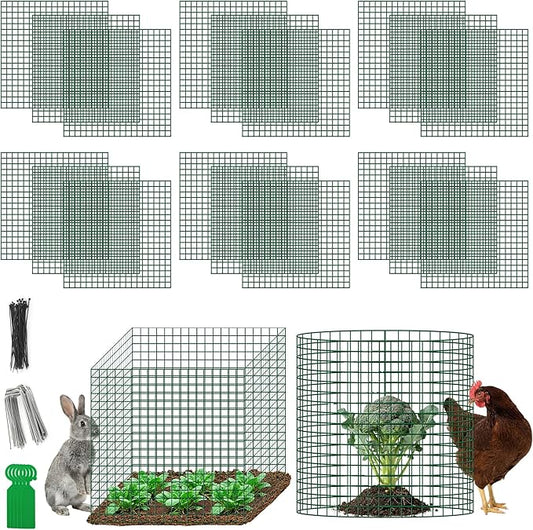 Plant Protectors from Animals - DIY Reusable Plant Cages for Outdoor Plants, Square Mesh Plant Covers Kits, 12"x12" Panels (6/18/30 Pcs) (6, Dark Green)