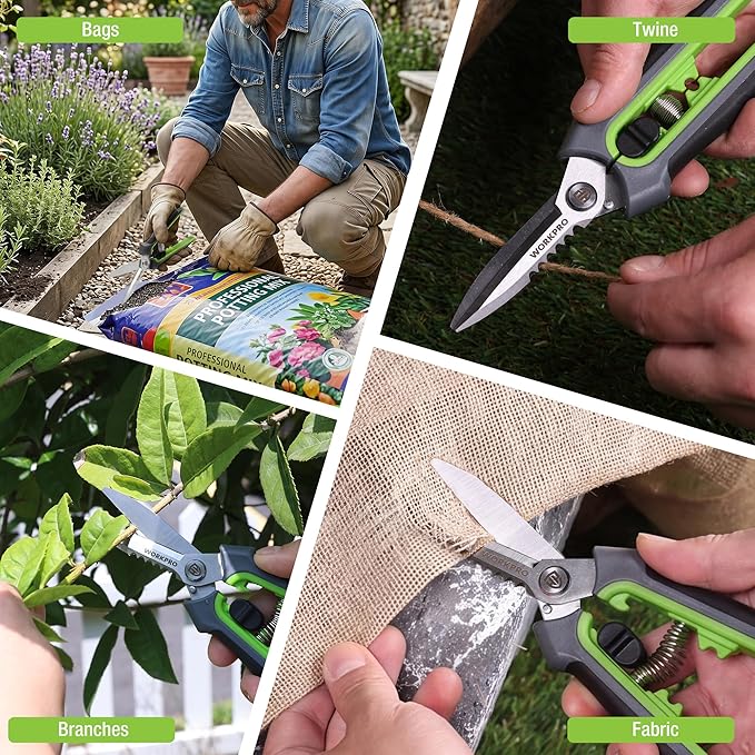 WORKPRO 8" Pruning Shears for Gardening, Multipurpose Stainless Steel Garden Shears with Sheath, Straight Pruning Scissors Garden Snips for Flowers, Fruits & Vegetables