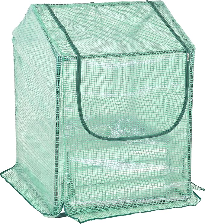 Sunnydaze Steel Raised Garden Bed with Mini Greenhouse - Outdoor Greenhouse Kit - 2 Zippered Doors - 2' x 2' - Green