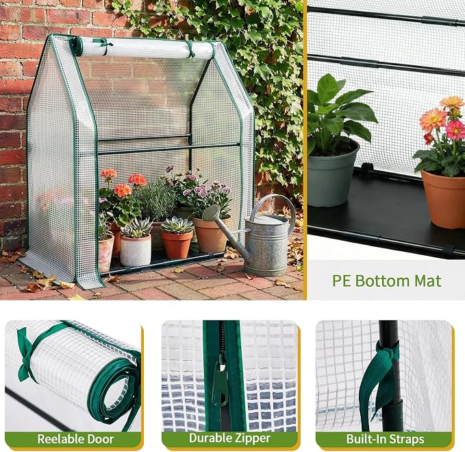 Mini Greenhouse for Indoor Outdoor,36"x18"x33" Tabletop Portable Green House with Waterproof Pad for Small Plants Nursery Germination (White)