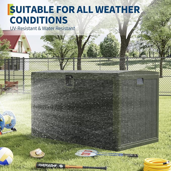 IDEALHOUSE 130 Gallon Resin Deck Box, Waterproof Outdoor Storage Box with Lockable Lid & UV Resistant, Patio Furniture Cushion Storage Container for Garden, Backyard, Poolside (Black)