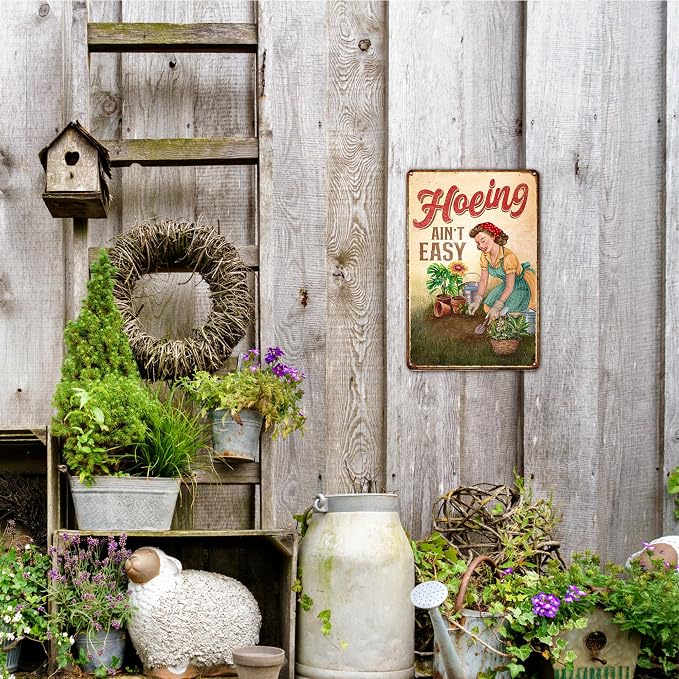 KORUBIA Mothers Day Gifts - Gardening Gifts for Women, Plant Lovers, Gardeners - Plant Garden Sign - Vintage Gardening Metal Signs for Outdoor - Home Greenhouse Decor Garden Signs, 12''x8'' Metal Sign