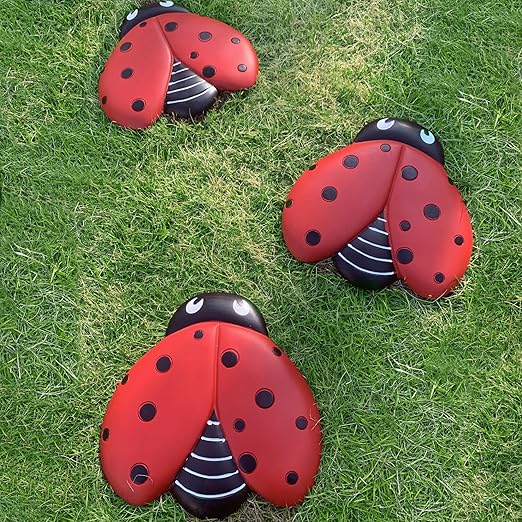 Set of 3 Ladybug Stepping Stones Outdoor, Garden Decorations for Patio Pathway Walkway, Decorative Stone Yard Decor for Flower Beds & Door Garden