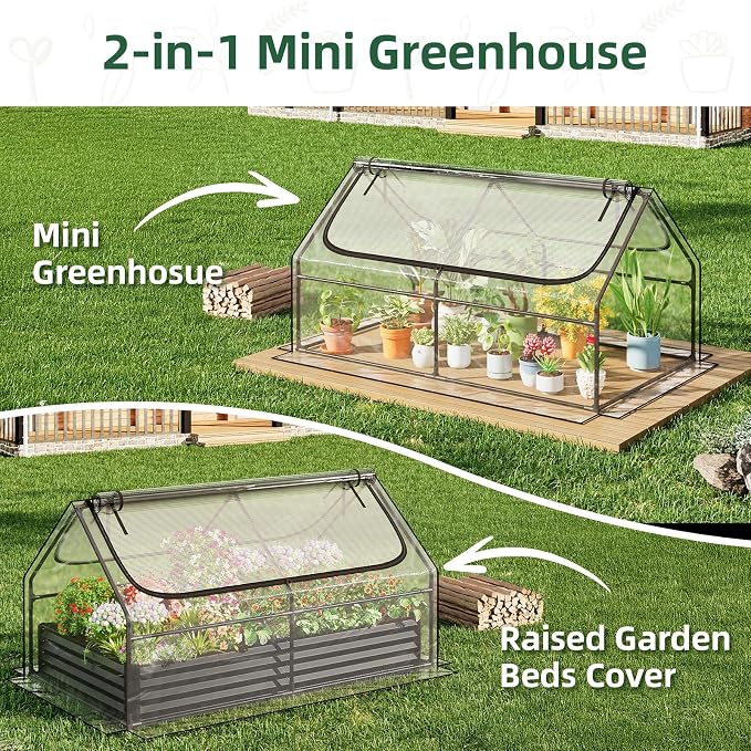 Superlele Mini Greenhouse for Outdoor, 6x3x3FT Portable Walk-in Greenhouse with 2 Large Zipper Doors, Transparent PVC Cover for Plant Protection, Ideal for Raised Garden Bed, Winter Gardening