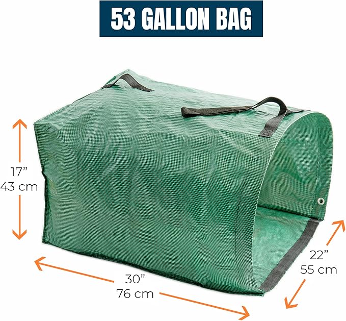 MEKKAPRO Big Gulp Leaf Bags, 2-Pack Lawn Bags with Reinforced Handles, 53 Gallon, Reusable Yard Waste, Garden Waste Bag, Garden Bag for Debris, Lawn Leaf Collector
