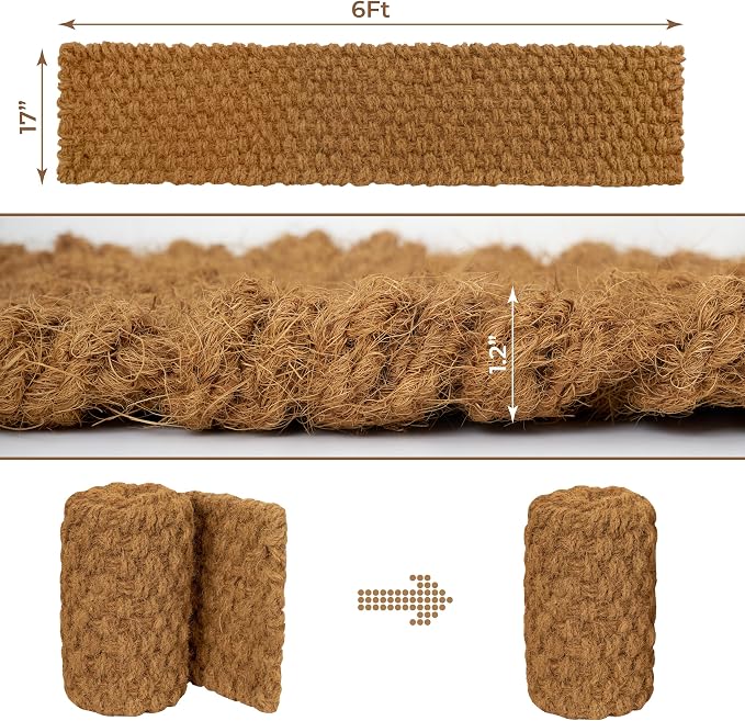 BARIEN 17” x 6 Ft Garden Pathway, 100% Natural Coco Coir Roll Mats – Hand-Woven Coir for Garden Walkway - Snow Mats for Walkway (17" x 6Ft)