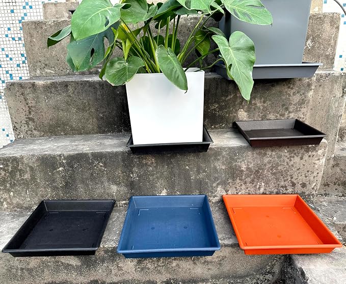 NIMYAU Square Plant Saucer 12 Inch 5 Pack, Plant Stand Plant Trays for Pots Heavy Duty Plastic Plant Saucers for Indoors Outdoors, Flower Pot No Holes Plant Lover Gardening Gifts
