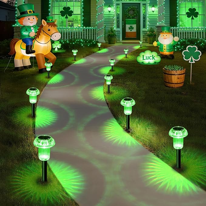 Priddop Solar Halloween Lights Outdoor 8 Pack Waterproof Green LED | Yard Garden Decorative Pathway Mushroom Outside Landscape Path Lighting Patio Walkway Ground Pattern Halloween Decorations