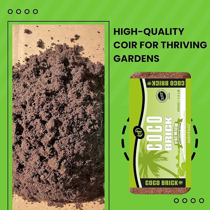 Coco Coir Brick Organic Coconut Coir 650 Gram Coco Fiber Compressed Block Low EC Pre Buffered w/Calcium RHP Quality Pot Soil Indoor Outdoor Flower/Vegetable Garden Seed Starter Micro Greens - 1.4 lbs