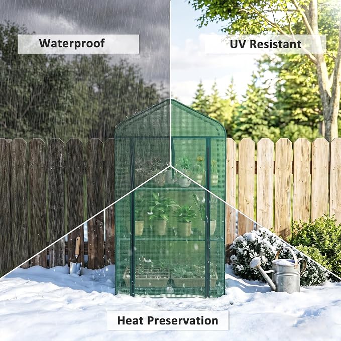 Outsunny 3 Tier Mini Greenhouse with Screen Roof, 27.6" x 19.7" x 50", Portable Small Greenhouse with High Strength PE Cover, Roll-Up Zipper Door for Garden Yard Backyard, Green