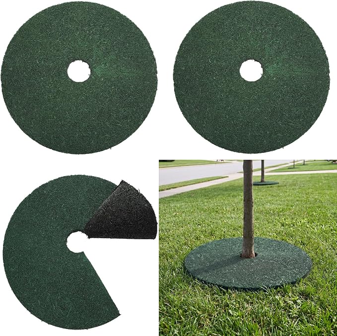 Peryiter 3 Pcs Double Side Rubber Mulch Tree Ring Heavy Duty Rubber Mulch Mat Tree Protector Weed Barrier Mats Reversible Round Root Ring for Prevent Weed Grass Animal Dig (20 Inch,Green and Black)