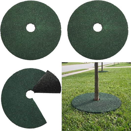 Peryiter 3 Pcs Double Side Rubber Mulch Tree Ring Heavy Duty Rubber Mulch Mat Tree Protector Weed Barrier Mats Reversible Round Root Ring for Prevent Weed Grass Animal Dig (20 Inch,Green and Black)