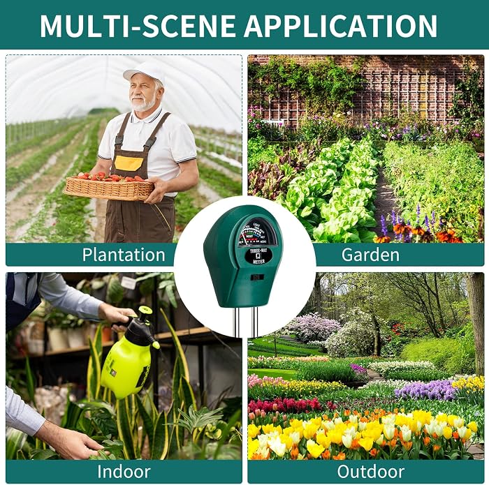 Sherr 4 Pieces Plant Moisture Meter 3 in 1 Soil Moisture Meter for House Plants pH Tester Moisture Monitor for Gardening Indoor Outdoor Lawn Patio Farm Plants, No Battery Required