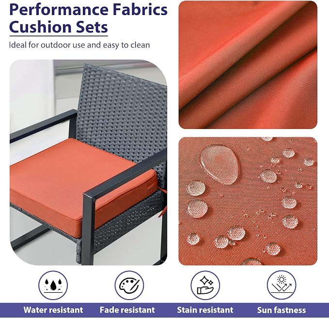 IPYNBAP Outdoor Chair Cushions Set of 4 -Waterproof Outdoor Seat Cushions for Patio Furniture, Patio Chair Cushion with Handle and Ties, Out Door Chair Pads,17x16x2-Square, Spice
