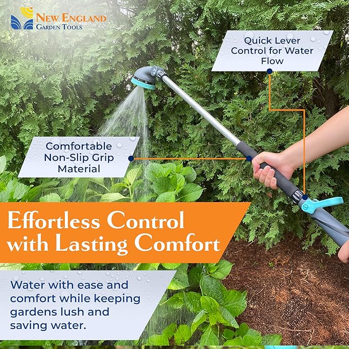 9-Pattern 36-inch Watering Wand 600004, 270° Pivot Head, Heavy-Duty Hose End Sprayer w/Lever Control for Fruit Trees, Yard Work, & Car Cleaning, Fits Outdoor Garden Hoses, by New England Garden Tools