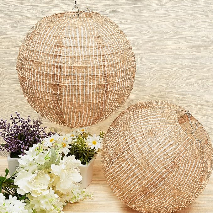 Hortsun 6 Pcs Print Burlap Paper Lanterns Round Chinese Paper Lanterns Farmhouse Boho Classroom Home Decor Classroom Sweet Birthday Party Ceremonial Event (12 Inch)
