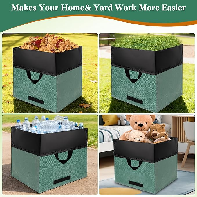 Reusable Yard Waste Bag, 2 Pack Upright Collapsible Lawn Bags with Handles, Garden Leaves and Waste Collection,Heavy Duty Storage Tote Bag (72 Gallons)