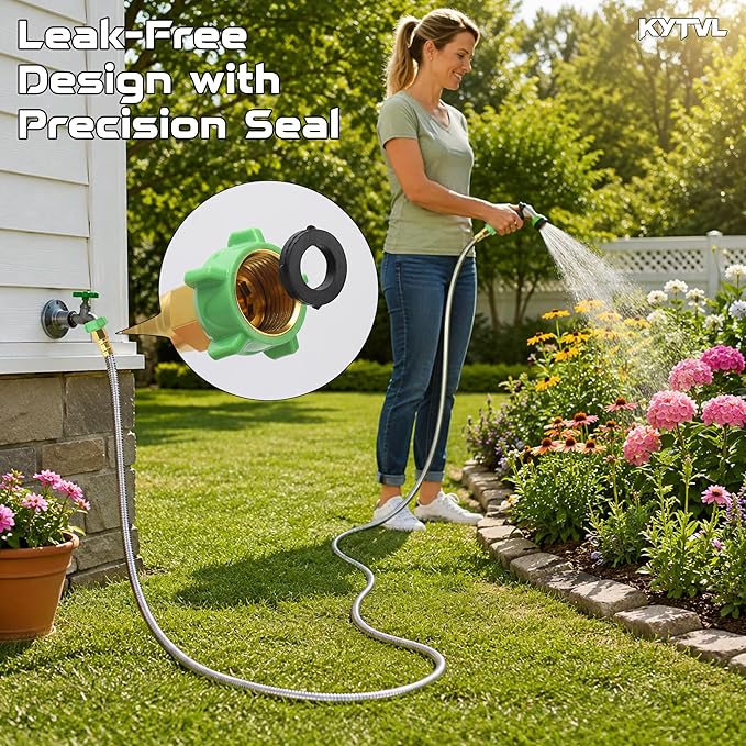10FT Short Garden Hose Female to Female – Stainless Steel Leader Hose for Hose Reel, Kink-Free Flexible Metal Water Hose, Leakproof Durable Designy for Outdoor Garden, Pet Washing, Car