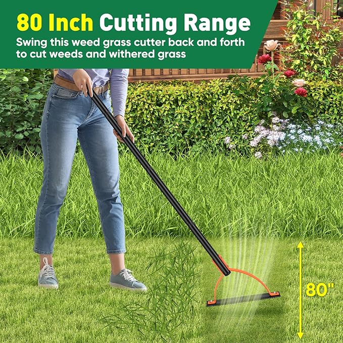 BlumWay 60 INCH Weed Grass Cutter with Double-Edged Serrated Sharp Steel Blade, Weed Cutter Tool, Manual Weed Whacker, Grass Whip, Stand Up Heavy Duty Weeder Tool with Long Handle for Weeds Yard