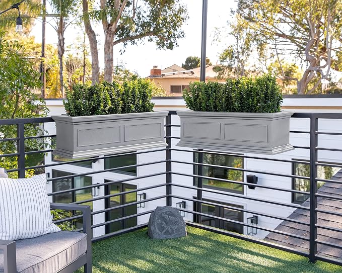 Veradek Brixton Series Plastic Railing Planter - Rectangular Planter for Outdoor Deck/Balcony | Crack-Resistant with Adjustable Rail Attachment | Classic Estate Design for Herbs, Succulents, Flowers