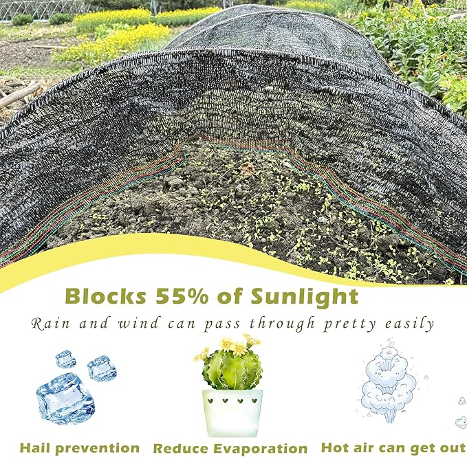 55% Shade Cloth for Garden, Sunblock Mesh UV Resistant Net for Vegetables Flowers Greenhouse Raised Bed, Plant Shade Cover from Sun, Black (5X15 FT)
