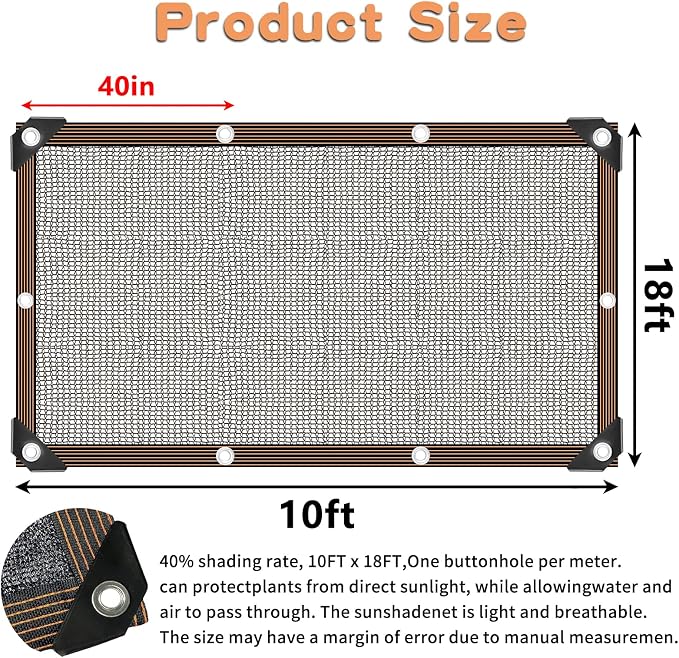 QLOFEI 40-50% Shade Cloth with Grommets, Sunblock Mesh Tarp Shade Neting Cover for Plant Greenhouse, Easier to Hang Shade Cloth for Patio Kennel Chicken Coop Lawn Pool Garden Shade Sail, 10x18 FT