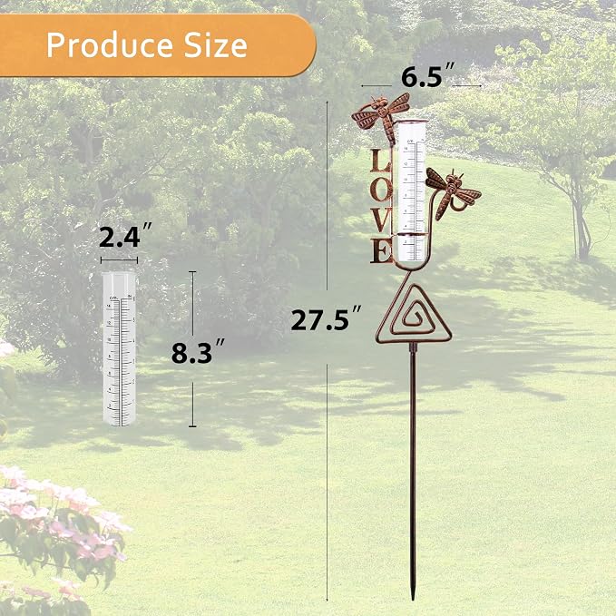 Rain Gauge Outdoor, coppery Dragonfly Rain Gauge for Measuring Precipitation, Garden Decoration (Dragonfly)