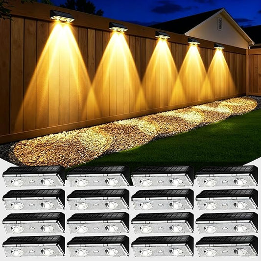 KEILAIMO Solar Fence Lights Outdoor, IP65 Waterproof Fence Lights Solar Powered with Ultra-Bright LED Lens, 9 Color Modes, 12+ Hours Steady Glow for Deck/Backyard/Patio/Pool/Wall - 16 Pack, Coal Black