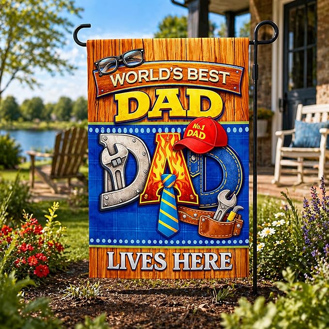 Fathers Day Decorations - WORLD'S BEST DAD Garden Flag | Dad Gifts for Fathers Day | Double Sided Father's Day Garden Banners for Outdoor Outside Patio Lawn Home Patry Decor