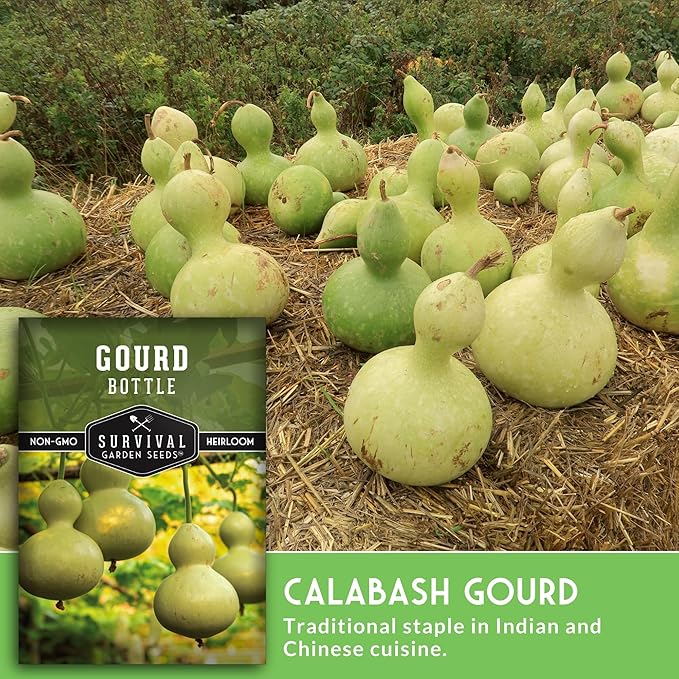 Bottle Gourd Seeds for Planting - Heirloom Calabash Birdhouse Gourds for Gardening, Crafts, Trellises & Edible Young Harvests - Survival Garden Seeds (1 Pack)