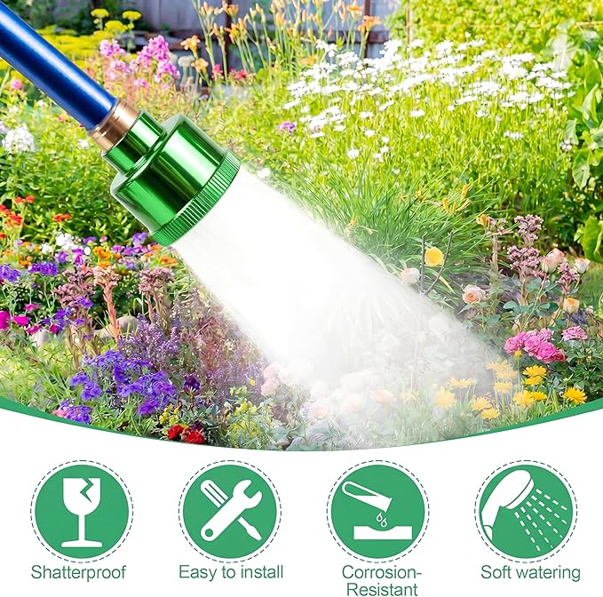 Dreyoo 1 Pack Water Nozzle with 3000 Tiny Holes, 3/4'' Aluminium Alloy Garden Hose Shower Head with PTFE Thread Seal Tape for Outdoor Watering Flowers, Plants, Greenhouse, Nurseryman (2.36'',Green)