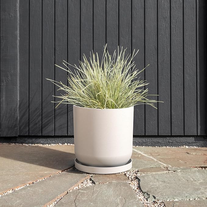 Veradek Mason Series Lima Planter - Round Planter for Indoor or Outdoor Porch/Garden | Made from Plastic-Stone Composite with Drainage Holes | Modern Décor for Succulents, Flowers, Small Plants
