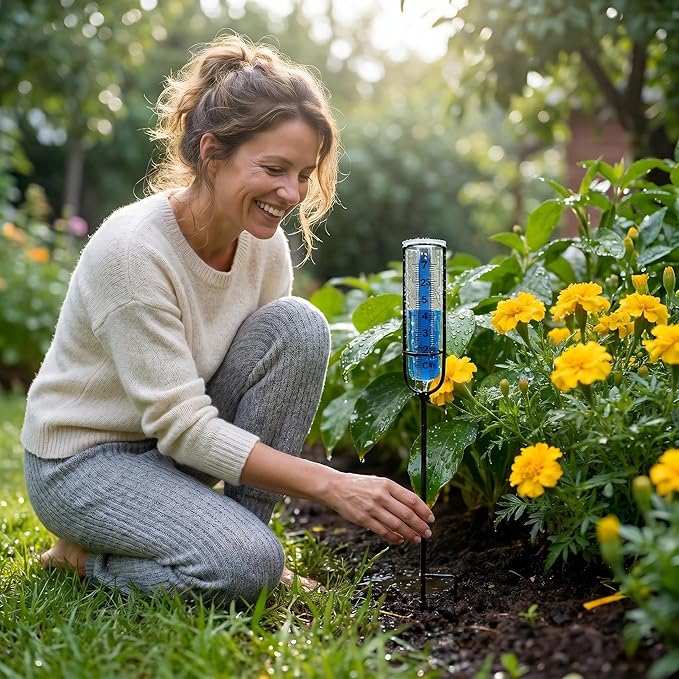 Rain Gauge Outdoor Plastic Garden: High-Contrast Blue Scale Read 20Ft, Shatterproof -30°F, Stable Stake Won't Tip, Easy Install for Lawn Yard Patio