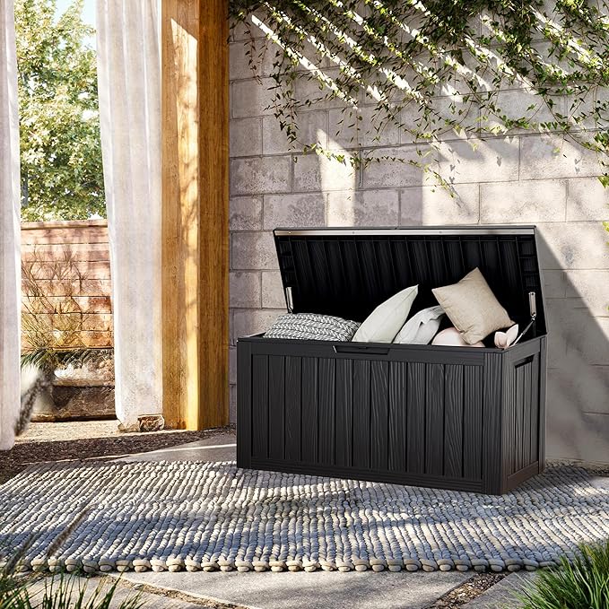 TARKARI 80 Gallon Outdoor Storage Box Waterproof, Resin Deck Boxes with Lockable Lid & UV-Resistant for Patio, Pool, Garden Furniture Cushions & Accessories, Black