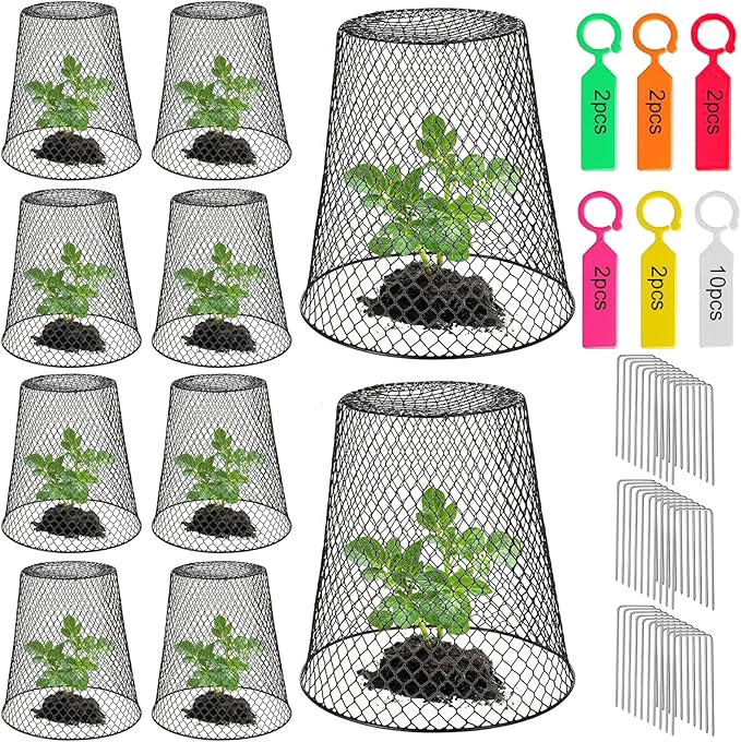 10 Pack 9.13"×9.13" Chicken Wire Cloche Plant Covers - Garden Plant Cloche Metal Heavy Duty Plant Protectors from Animals for Keeping Bunnies Chicken Squirrels Birds Other Out (10, Black)