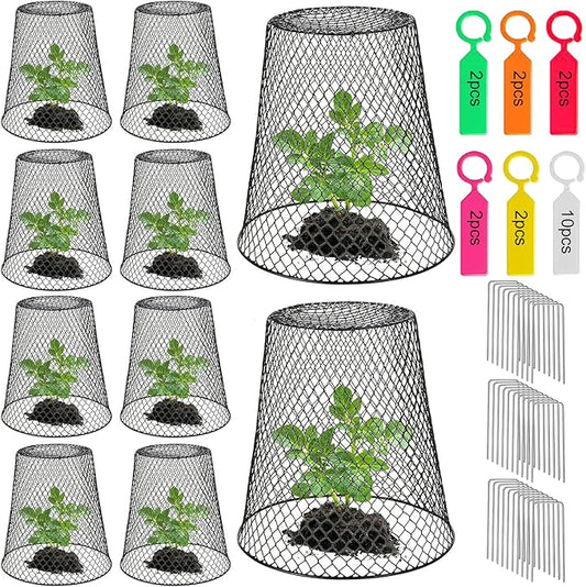 10 Pack 9.13"×9.13" Chicken Wire Cloche Plant Covers - Garden Plant Cloche Metal Heavy Duty Plant Protectors from Animals for Keeping Bunnies Chicken Squirrels Birds Other Out (10, Black)