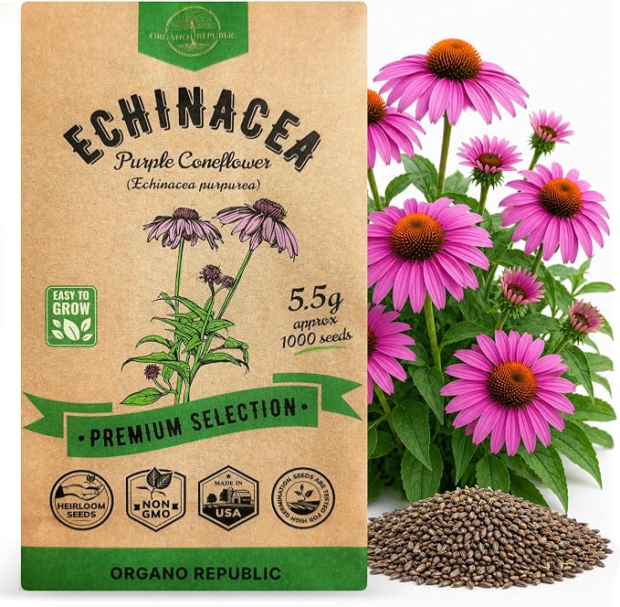 Organo Republic Echinacea Seeds Pack 5.5 G - Over 1000 Non-GMO Heirloom Echinacea Seeds for Planting Herbs in Individual Seed Packet, Herbs Seeds for Planting Home Garden Indoor & Outdoor Gardening
