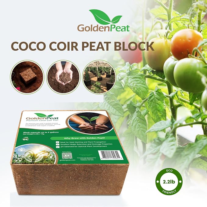 Organic coco pith block (3x1 kg Blocks) - Low EC, sustainable growing medium for gardens, pots and seed starters. Just add water to transform these compact blocks into 42L of fluffy nutrient-rich coir