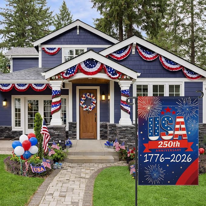 250 Anniversary USA Garden Flag, 250th Anniversary America Flag 1776-2026 Commemorative Patriotic 250 Year Banner 4th of July Yard Sign Double-Sided Waterproof Garden Flag 12x18 Inch