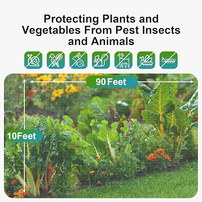 Garden Insect Netting Pest Barrier: 10'x90' Bug Netting for Garden Protection Mosquito Net Fine Mesh Cicada Tree Net Greenhouse Row Cover for Crops Plants Vegetables Flowers Fruits Silver