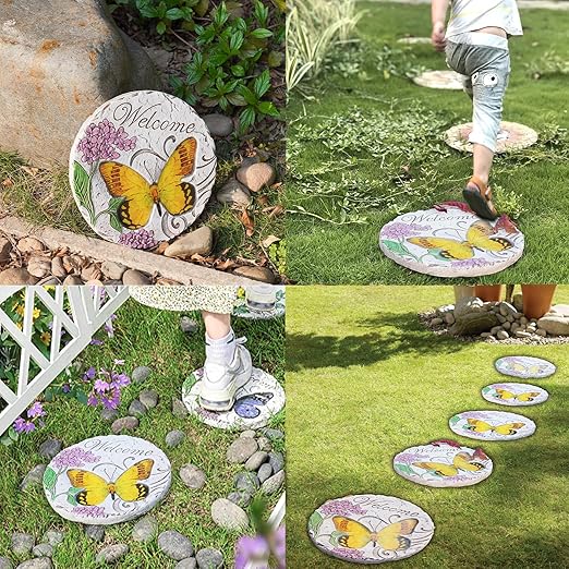 Garden Décor Stepping Stones Outdoor - Resin Butterfly Decorative Stone Bright Color Memories Pavers Outdoor for Garden Yard 10 * 10 * 0.75 Inch