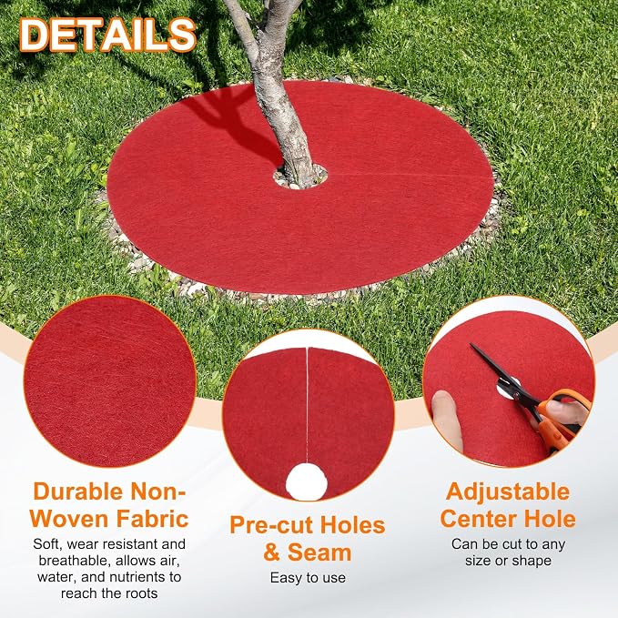 HARFINGTON 6pcs Tree Mulch Ring 36.2 Inch Non-Woven Round Tree Protector Weed Barrier Mat Plant Cover Rings for Weed Grass Control Root Protection, Red