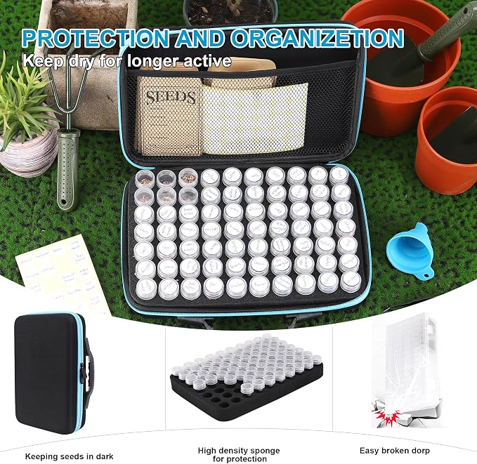 70 Slots Seed Storage Organizer, Garden Seeds Saver kit Seed Organizer with 20 Seed Envelopes, Write Label, Funnel, Tweezer for Flower Plants Vegetable Seed Saving (Seeds not Included)