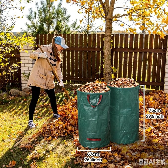 5-Pack 72 Gallon Yard Waste Bags,Reusable Collapsible Garden Leaf Bags with Plastic Ring,Standable,with Gardening Gloves,for Camping & Recycling Leaves,Lawn Debris & Grass Clippings