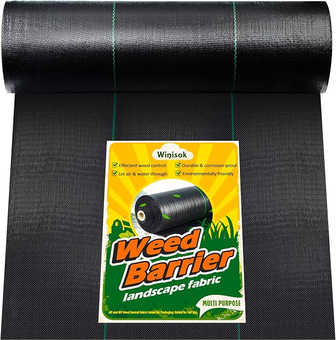 Winisok 4FT x 300FT Weed Barrier Landscape Fabric, 3.2oz Woven Garden Cloth, Heavy Duty Breathable Ground Cover for Landscaping, Gardening and Farming